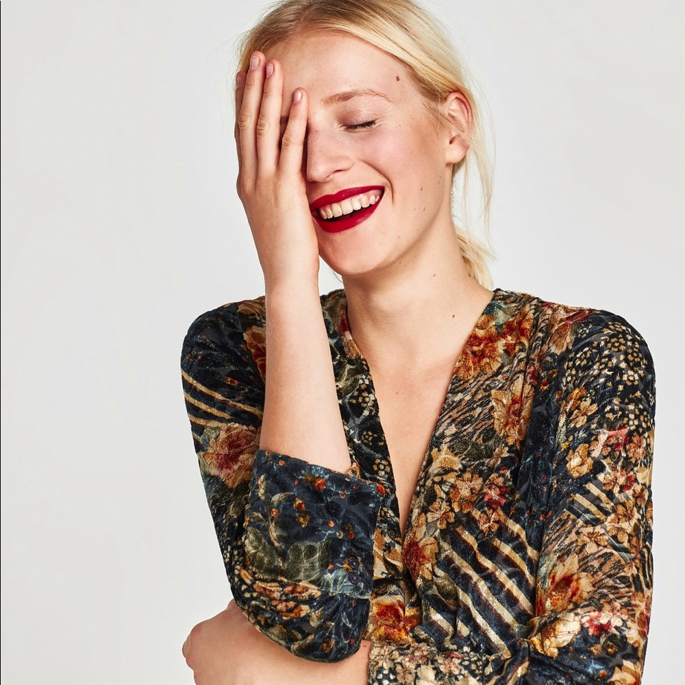 Zara floral velvet mini dress - Picture 3 of 7